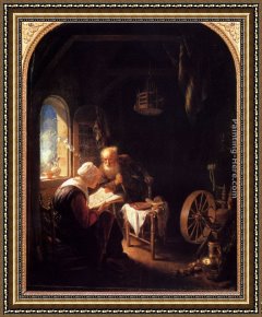 The Departure of Tobias Framed Paintings - The Bible Lesson, Or Anne And Tobias by Gerrit Dou
