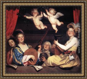 Balcony Framed Paintings - Concert on a Balcony by Gerrit van Honthorst