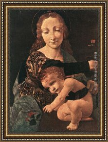 Virgin And Child Framed Paintings - Virgin and Child with a Flower Vase (detail) by Giovanni Antonio Boltraffio