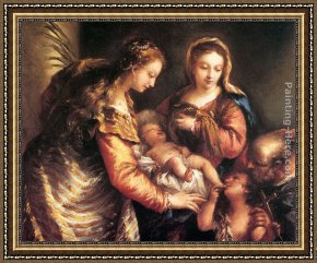 The Mystic Marriage of St. Catherine Framed Paintings - Holy Family with St John the Baptist and St Catherine by Giovanni Antonio Guardi