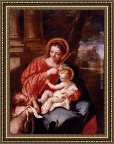 Madonna And Child with Saints And Angels Framed Paintings - Madonna And Child With Saint John The Baptist by Giovanni Antonio Guardi