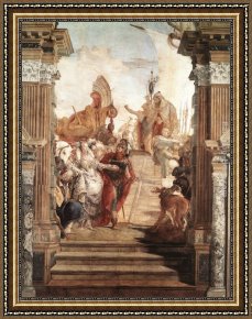 Cleopatra Testing Poisons on Condemned Prisoners Cropped Framed Paintings - The Meeting of Anthony and Cleopatra by Giovanni Battista Tiepolo