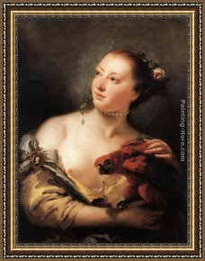 Giovanni Framed Paintings - Woman with a Parrot by Giovanni Battista Tiepolo