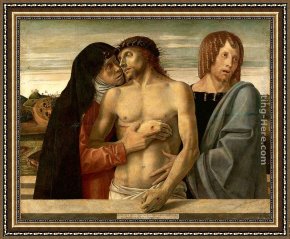 Christ of Saint John of The Cross Framed Paintings - Dead Christ Supported by the Madonna and St. John by Giovanni Bellini