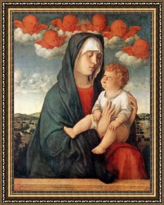 Gentile Bellini Framed Paintings - Madonna of Red Angels by Giovanni Bellini