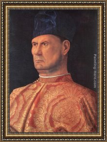 Gentile Bellini Framed Paintings - Portrait of a Condottiere (Giovanni Emo) by Giovanni Bellini