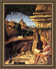 St Jerome Framed Paintings - Saint Jerome Reading by Giovanni Bellini
