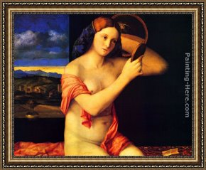 Gentile Bellini Framed Paintings - Young Woman at her Toilet by Giovanni Bellini