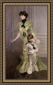 Madame Framed Paintings - Portrait of Madame Georges Hugo (n&eacute;e Pauleen Menard-Dozian) and Her Son, Jean by Giovanni Boldini