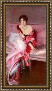 Giovanni Framed Paintings - Portrait Of Madame Juillard In Red by Giovanni Boldini