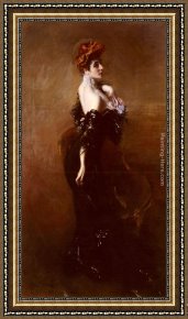 Madame Framed Paintings - Portrait Of Madame Pages In Evening Dress by Giovanni Boldini