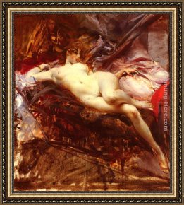 Giovanni Cimabue Framed Paintings - Reclining Nude by Giovanni Boldini
