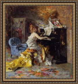 Giovanni Cimabue Framed Paintings - Woman at a Piano by Giovanni Boldini