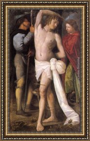 Giovanni Framed Paintings - St Sebastian between St Roch and St Margaret by Giovanni Cariani