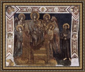 Giovanni Cimabue Framed Paintings - Madonna Enthroned with the Child, St Francis and four Angels by Giovanni Cimabue