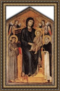 Giovanni Cimabue Framed Paintings - Madonna Enthroned with the Child, St Francis St. Domenico and two Angels by Giovanni Cimabue