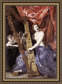 Allegory of Virtue Framed Paintings - Venus Playing the Harp (Allegory of Music) by Giovanni Lanfranco