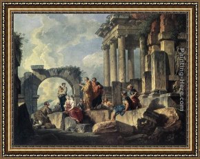 Paolo And Francesca Framed Paintings - Apostle Paul Preaching on the Ruins by Giovanni Paolo Pannini