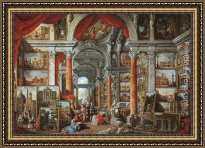 Giovanni Cimabue Framed Paintings - Picture Gallery with Views of Modern Rome by Giovanni Paolo Pannini