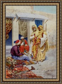 The Carpet Seller Framed Paintings - Carpet Seller by Giulio Rosati