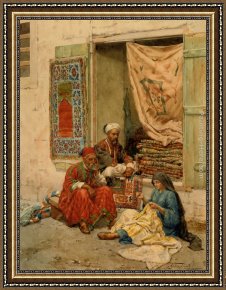 The Carpet Seller Framed Paintings - The Carpet Seller by Giulio Rosati