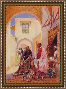 The Carpet Seller Framed Paintings - The Carpet Sellers by Giulio Rosati