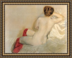 Nina Con Flor Framed Paintings - Nudo con le Calze Rosse by Giuseppe de Nittis