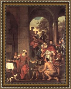 Turnips Framed Paintings - Curius Dentatus Preferring Turnips to Gold by Govert Teunisz Flinck