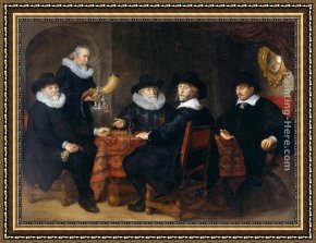 Teunisz Framed Paintings - Four Governors of the Arquebusiers' Civic Guard by Govert Teunisz Flinck
