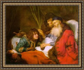 Teunisz Framed Paintings - Isaac Blessing Jacob by Govert Teunisz Flinck