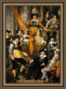 Teunisz Framed Paintings - The Company of Cpt. Aelbert Bas and Lt. Lucas Conijn by Govert Teunisz Flinck