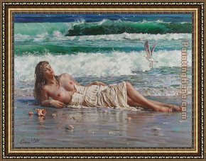 Beach Framed Paintings - nude on the beach by Guan zeju