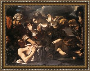 Wounded Montenegrin Framed Paintings - Ermina Finds the Wounded Tancred by Guercino