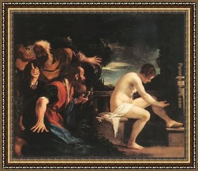 Elders Framed Paintings - Susanna and the Elders by Guercino