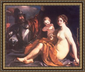 The Education of Cupid Framed Paintings - Venus, Mars and Cupid by Guercino