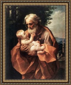 Joseph Framed Paintings - St Joseph with the infant Jesus by Guido Reni
