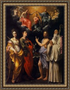 Saint Cosmas And Saint Damian Salvaged Framed Paintings - The Coronation of The Virgin with Four Saints by Guido Reni
