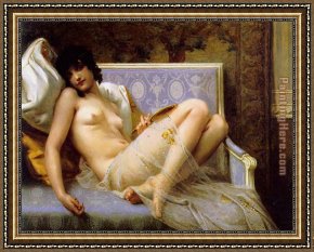Eze-sur-mer Framed Paintings - Jeune femme denudee sur canape by Guillaume Seignac