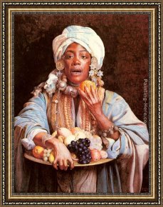 El Vendador De Alcatraces (the Vendor of Alcatraces) Framed Paintings - A North African Fruit Vendor by Guiseppe Signorini