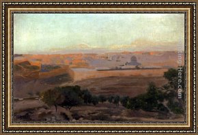 Au Caf Framed Paintings - Blick Auf Jerusalem Vom Olberg Aus by Gustav Bauernfeind