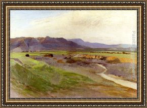 Totes Meer Mit Moabitergebirge, Abendstimmung Framed Paintings - Ebene Von Jericho Mit Quarantal by Gustav Bauernfeind