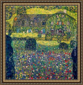 Houses in France Framed Paintings - Country House on Attersee Lake, Upper Austria by Gustav Klimt