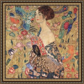 Women Framed Paintings - Donna con ventaglio (Woman with Fan) by Gustav Klimt