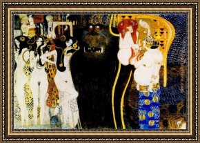 Gustav Klimt Framed Paintings - Entirety of Beethoven Frieze left5 by Gustav Klimt