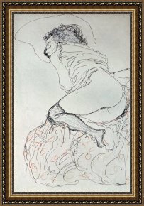 Nude Framed Paintings - Female Nude, Turned to the Left by Gustav Klimt