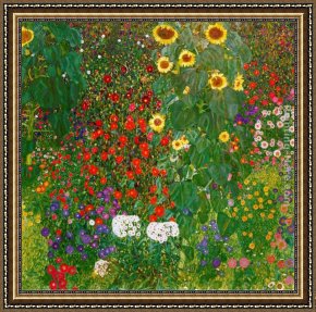 Garden Framed Paintings - Garden with Sunflowers 1905-6 by Gustav Klimt