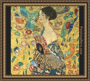 Lady in Her Boudoir Framed Paintings - lady with fan I by Gustav Klimt
