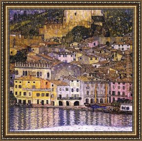 Landscape with a Lake Framed Paintings - Malcesine on Lake Garda by Gustav Klimt