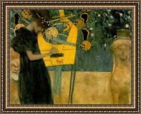 Guitar And Music Pape Framed Paintings - Music I 1895 by Gustav Klimt