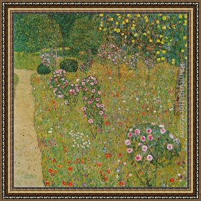 The Pear Orchard Framed Paintings - Orchard with Roses by Gustav Klimt